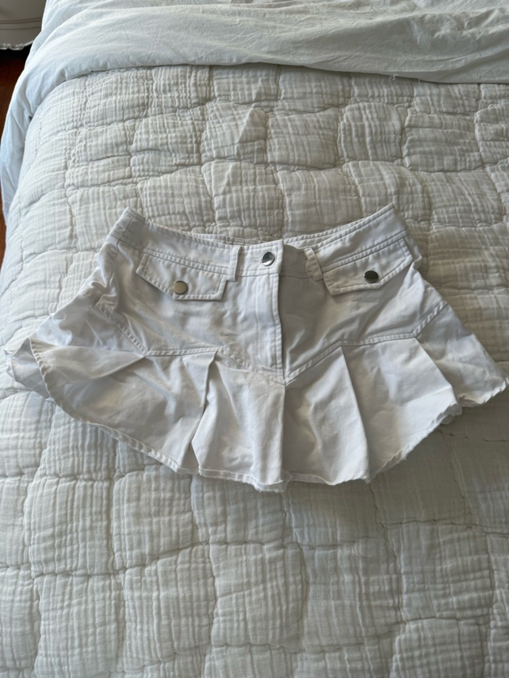 PrettyLittleThing White Ruffle Denim Skort